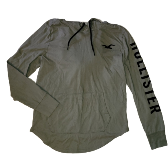 Hollister Mens Pullover TShirt Hoodie Sage/Army Green Long Sleeve Small - Picture 7 of 11